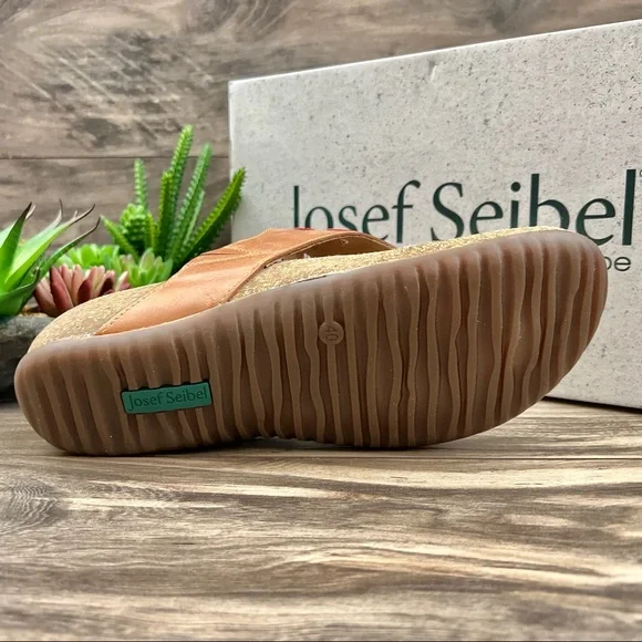NIB Josef Seibel Natalya 09 Floral Leather Wedge Thong Sandal Cognac Combi - Picture 10 of 15